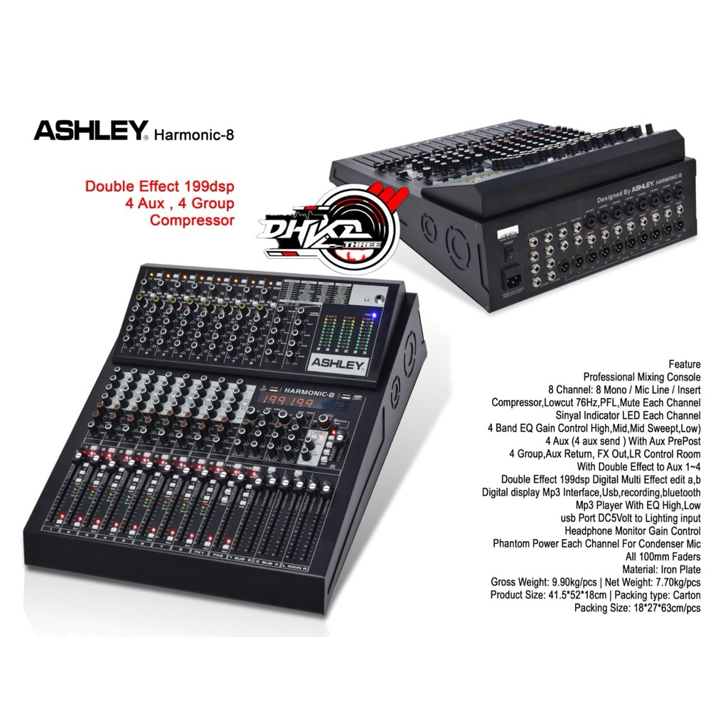 MIXER ASHLEY HARMONIC-8 DOUBLE EFFECT COMPRES, Mixer Ashley Harmonic 8 Double effek compres / mixer 