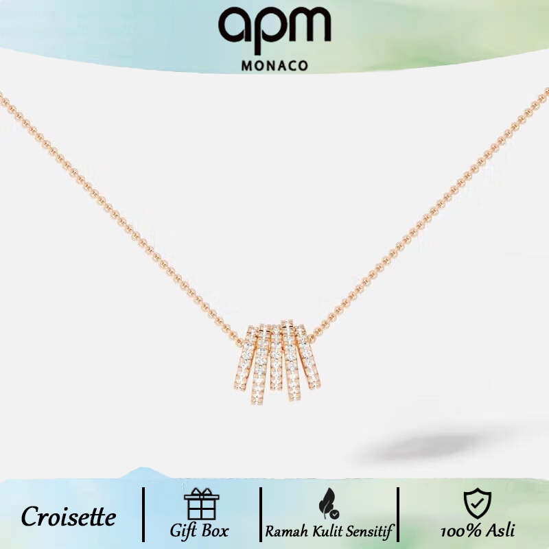 APM Monaco | Kalung Wanita Multi-Layer - Rantai Salib Putih Berkilau dengan CZ, Gaya Bohemia Eropa y