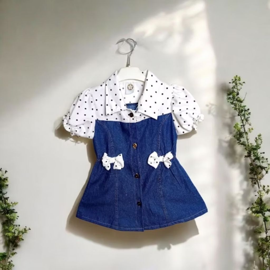 Dres Jeans Anak Perempuan / Dres Jeans motif/  Baju Dres Denim