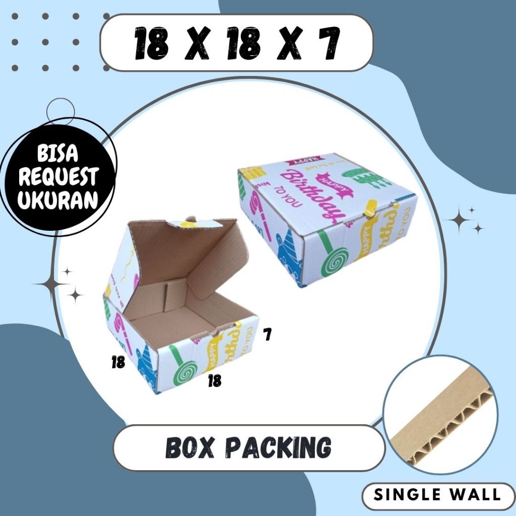 kardus 18x18x7 LD Box Ultah Kado Happy Birthday Kemasan Kotak Kado Tas Kardus Hampers