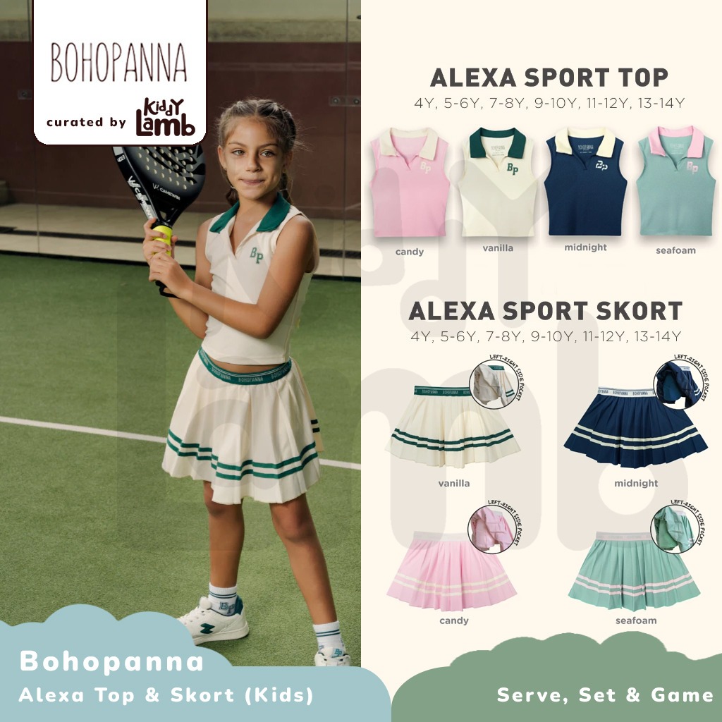 Bohopanna Alexa Set / Setelan Baju Olahraga Anak Perempuan 4-14Tahun / Padel Tennis Golf Sport Top &