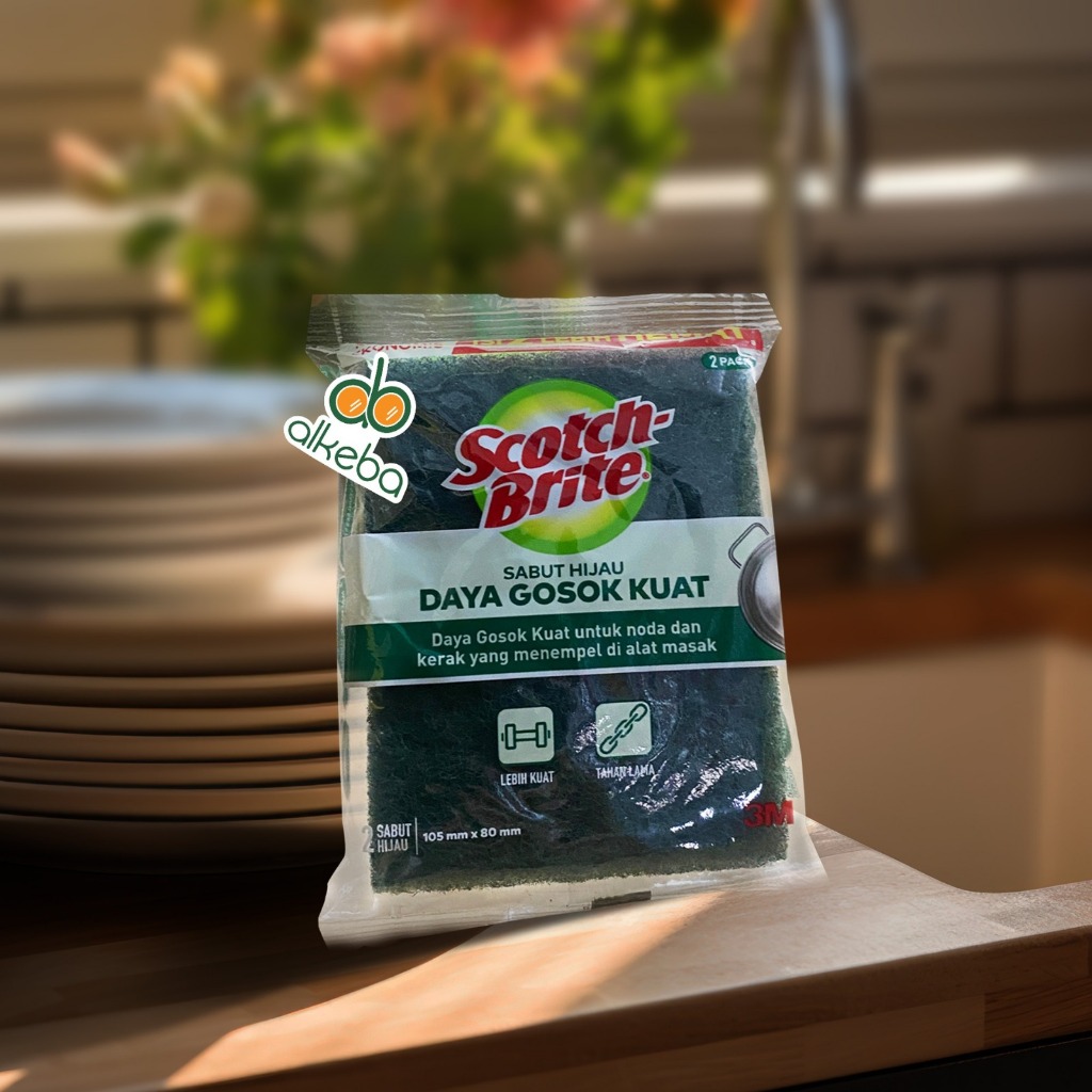 3M Tapas Hijau Scotch Brite Sabut Hijau Cuci Piring Isi 2 pcs