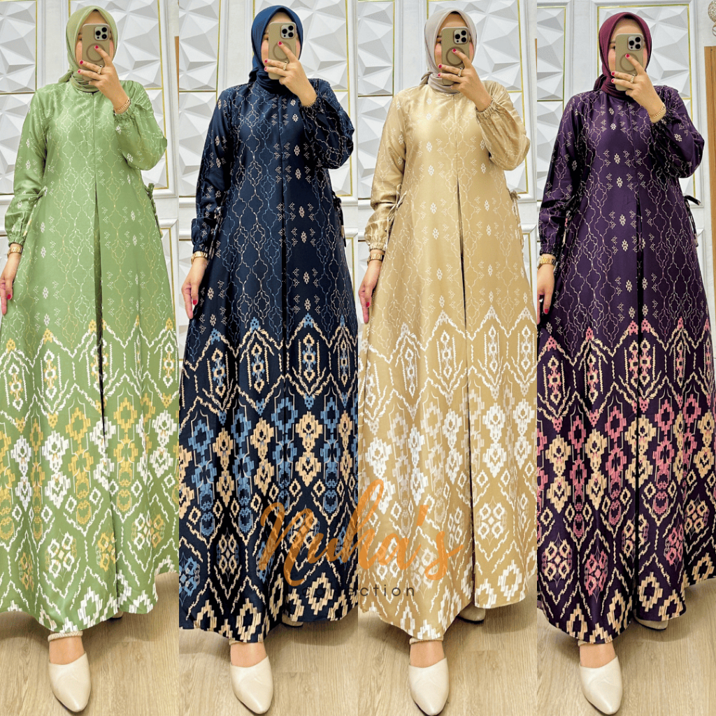 Nuhas| Gamis Satin Silk Premium Gamis Brokat Muslimah Pesta Kondangan Busui Premium Terbaru Silk Leb