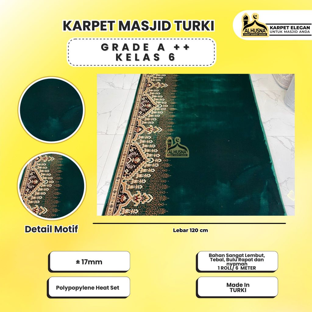 Alhusna Karpet Masjid - Karpet Mesjid Empuk Tebal 17mm Etihad / Sajadah Masjid Roll Turki