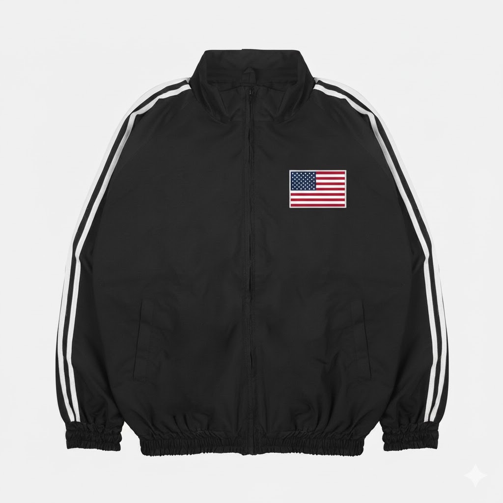 Edisi Piala Dunia 2026 - Tracktop Jacket Olahraga Sporty Outdoor Unisex Hitam List Putih Flag USA Co