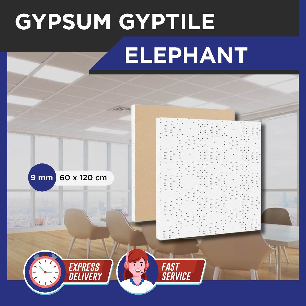 Gypsum Gyptile Elephant 9 mm / 60x120 cm / 1 Box 8 Lembar / Plafon Akustik / Gipsum Tile