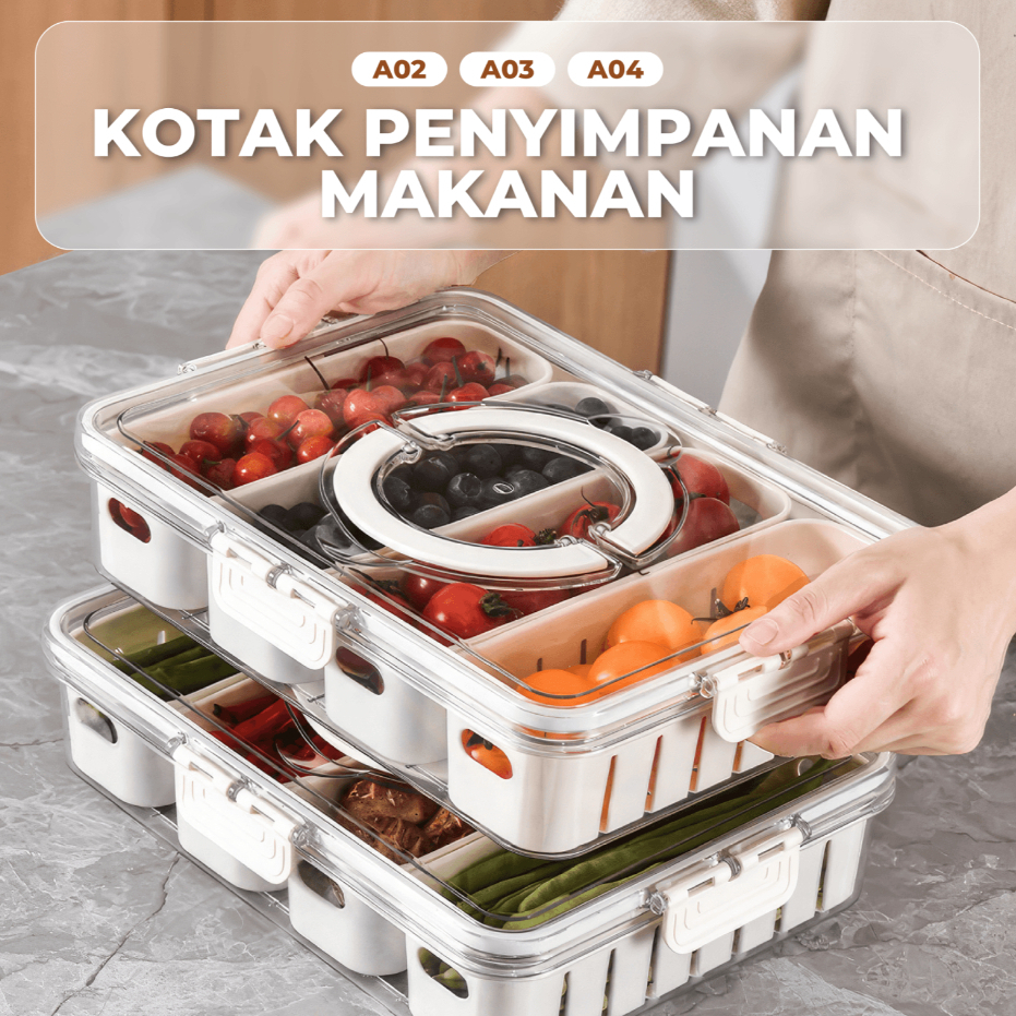 Kotak Penyimpanan Kulkas Kontainer Kulkas - Keranjang Pengering Sayuran Buah Serbaguna