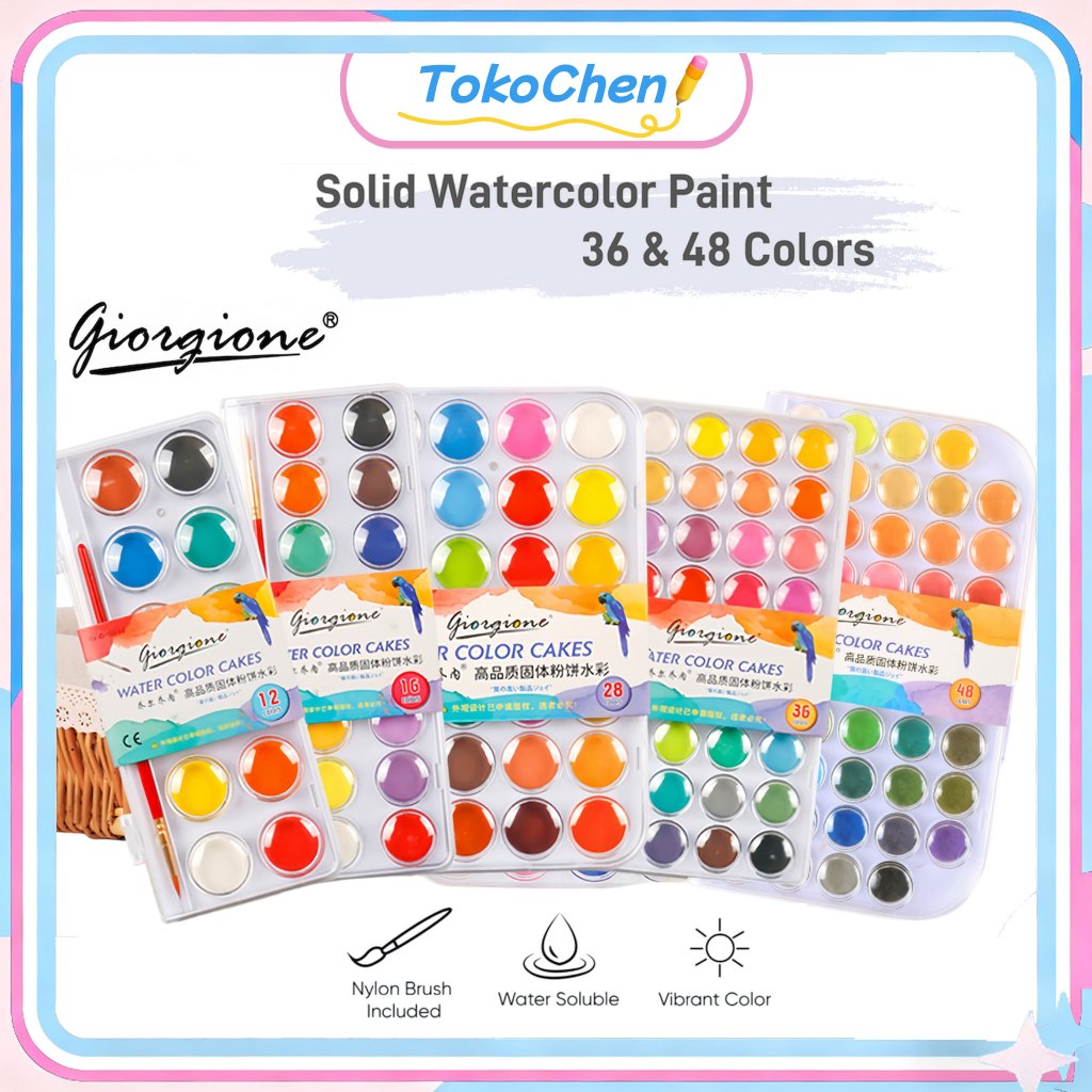 Giorgione Solid Watercolor Paint Cat Air 36/48 Warna Watercolor Set Non-Toxic || Watercolor Set Vibr