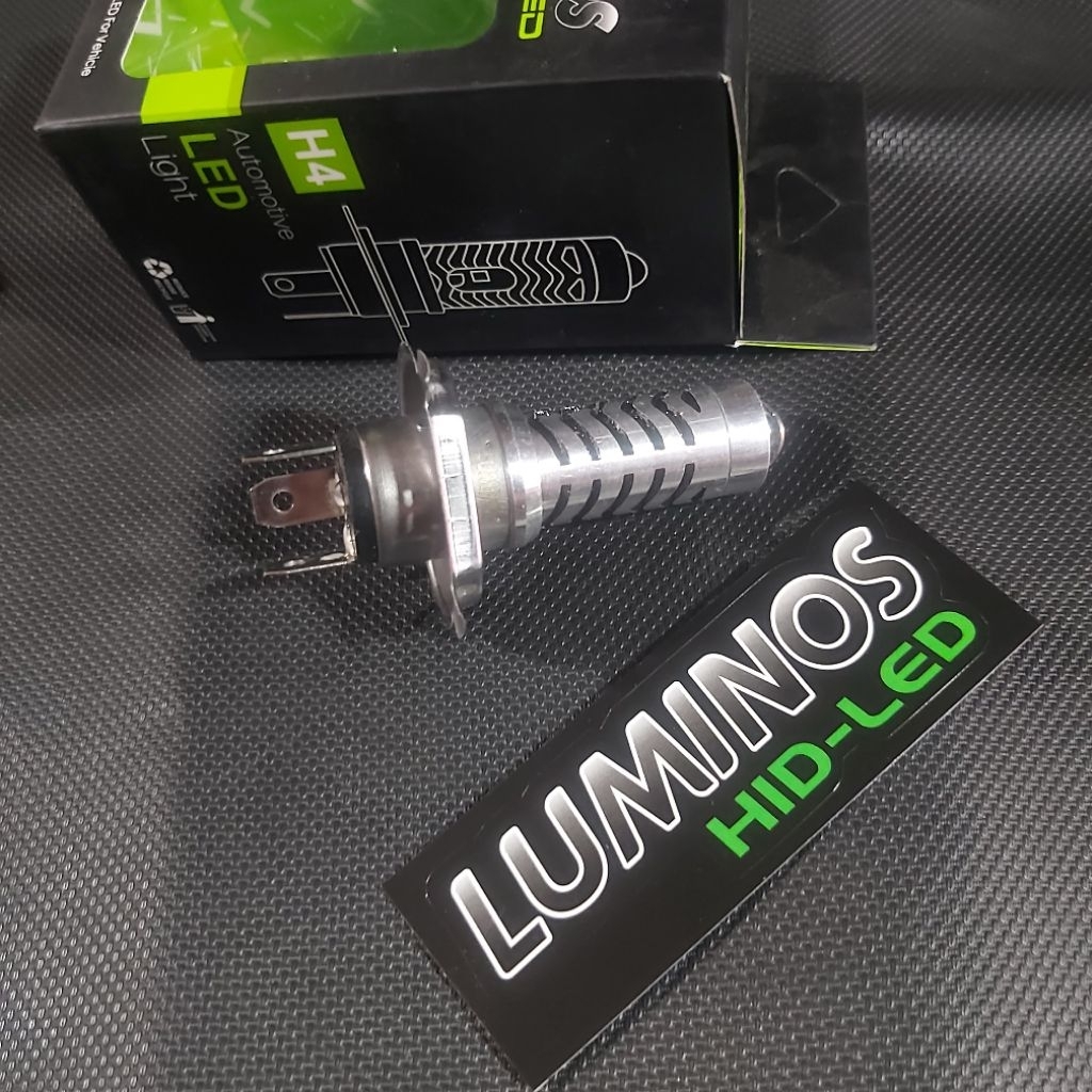 lampu depan LED projector Luminos original h4 kaki 3 motot mobil