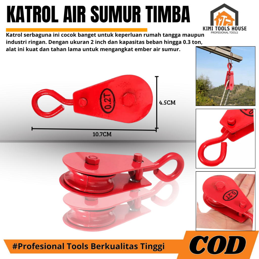 New Katrol Air Sumur Timba 2'' 0.3 Ton / Katrol Kapal /Kerekan Sumur Barang Rol Seling Katrol Kapal