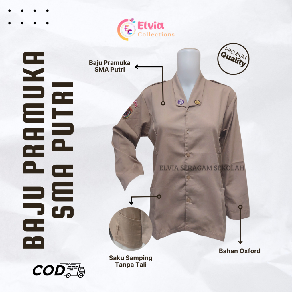Elvia - Baju Pramuka SMA Putri - Baju Pramuka SMA MA SMK Kerah Jas Putri