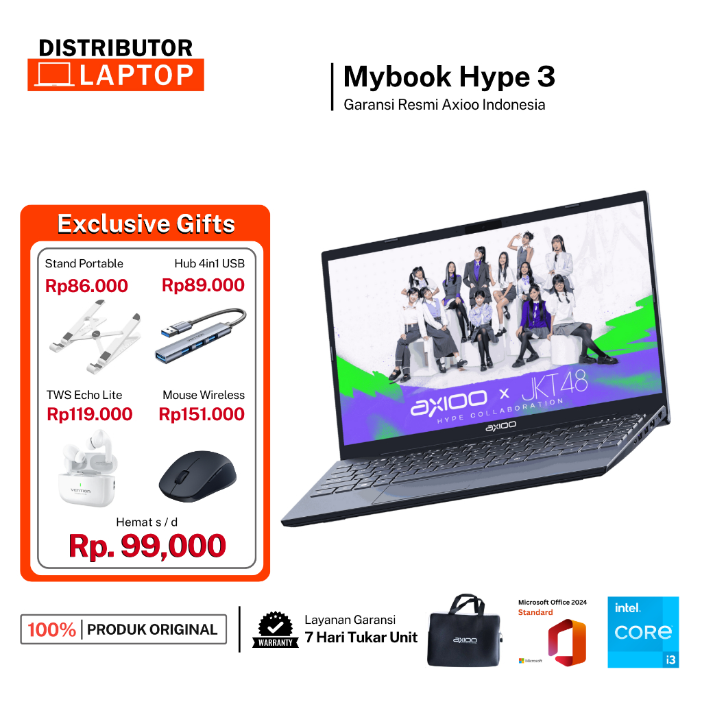 Axioo Mybook Hype 3 Gen 11 Core i3-1125G4 8GB/256GB FHD IPS