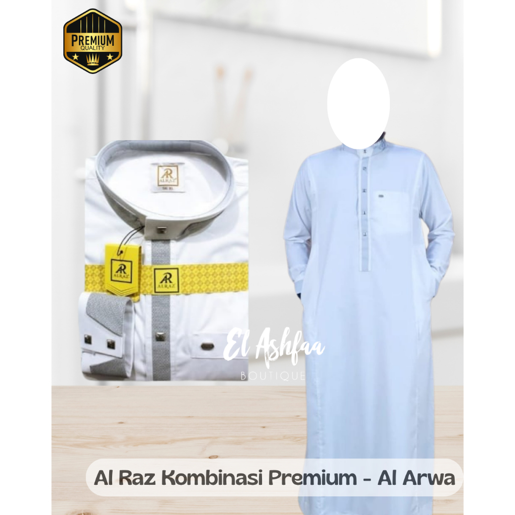 Jubah Saudi | Gamis Pria | Al Raz Putih Kombinasi Al Arwa - El Ashfaa Boutique