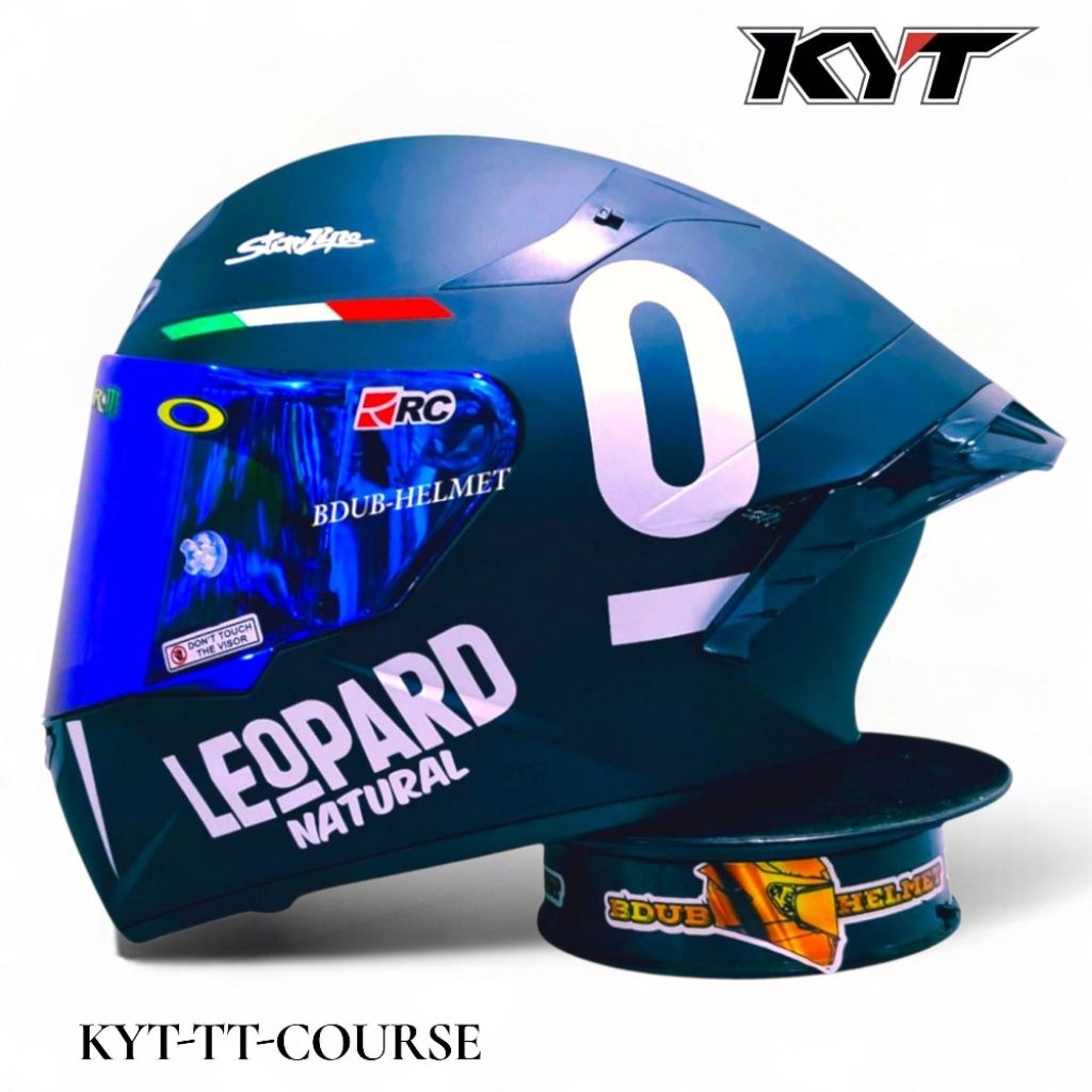 Helm KYT TT Course Black dof Leopard White paket ganteng spoiler 3D Original KYT