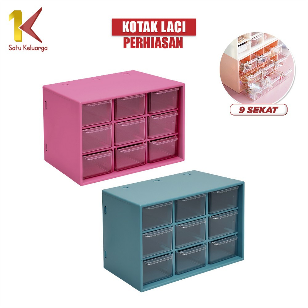Satu Keluarga Kotak Laci Perhiasan kotak Aksesoris Mini 9 Sekat C804 Storage Box Kotak Penyimpanan S