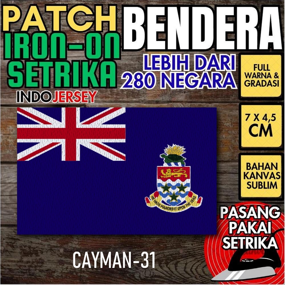 Indojersey Patch Bendera KEPULAUAN CAYMAN ISLAND Iron-On Kanvas Sublimasi Persegi Kotak 7 x 4.5 cm B