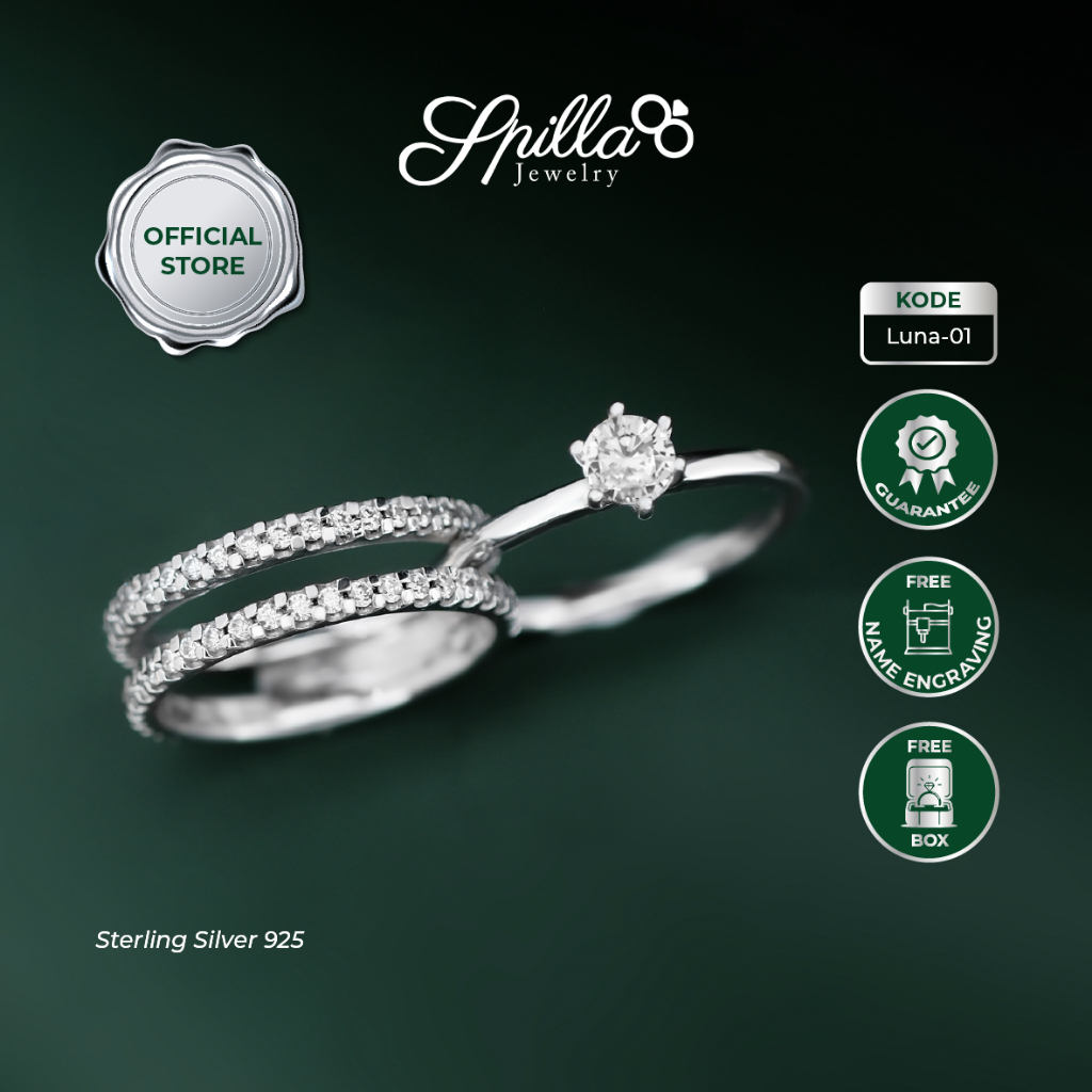 Spilla Jewelry Cincin Wanita LUNA-01 Cincin Tunangan Nikah Perak Bergaransi