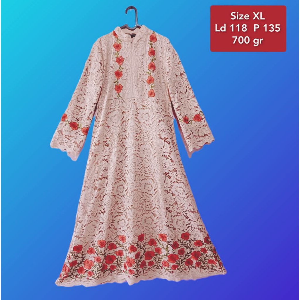 benvigo style gamis dress brokat bordir pink peach size XL