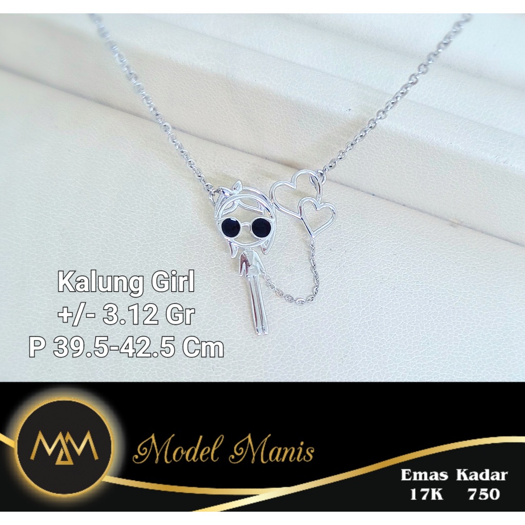 Model Manis Gold - Kalung Girl With Love Baloon Putih - Emas 17k 750