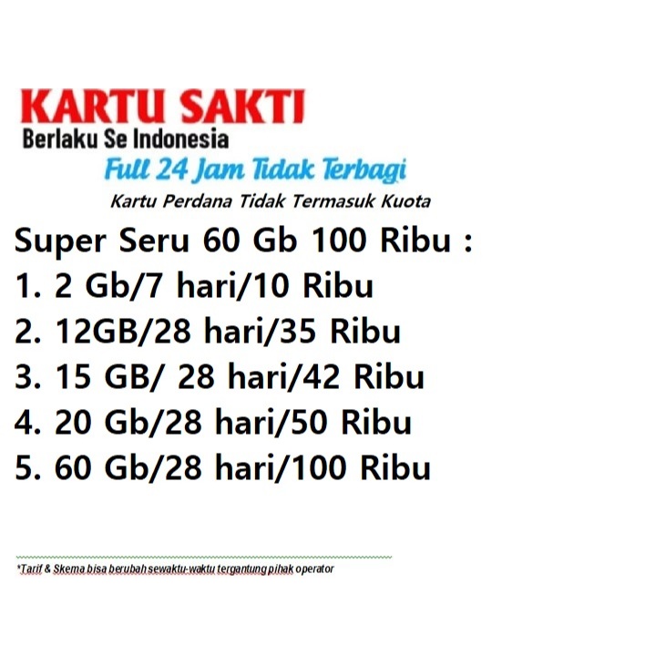 Kartu Perdana Telkomsel Combo Sakti 60 Gb 100 Ribu (tidak termasuk Kuota)