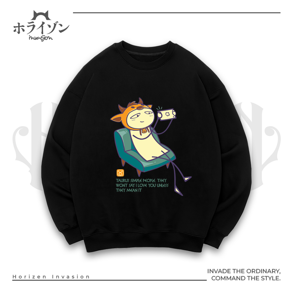 Horizen Invasion Crewneck Taurus Zodiac - 100% Cotton Fleece 280gsm