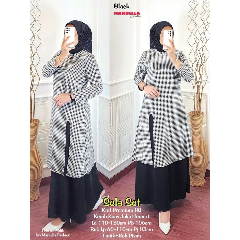 Marsella -Sela Set Rok Wanita • Knit Premium Mix Kaos Jacket Import Tunik+Rok Pisah
