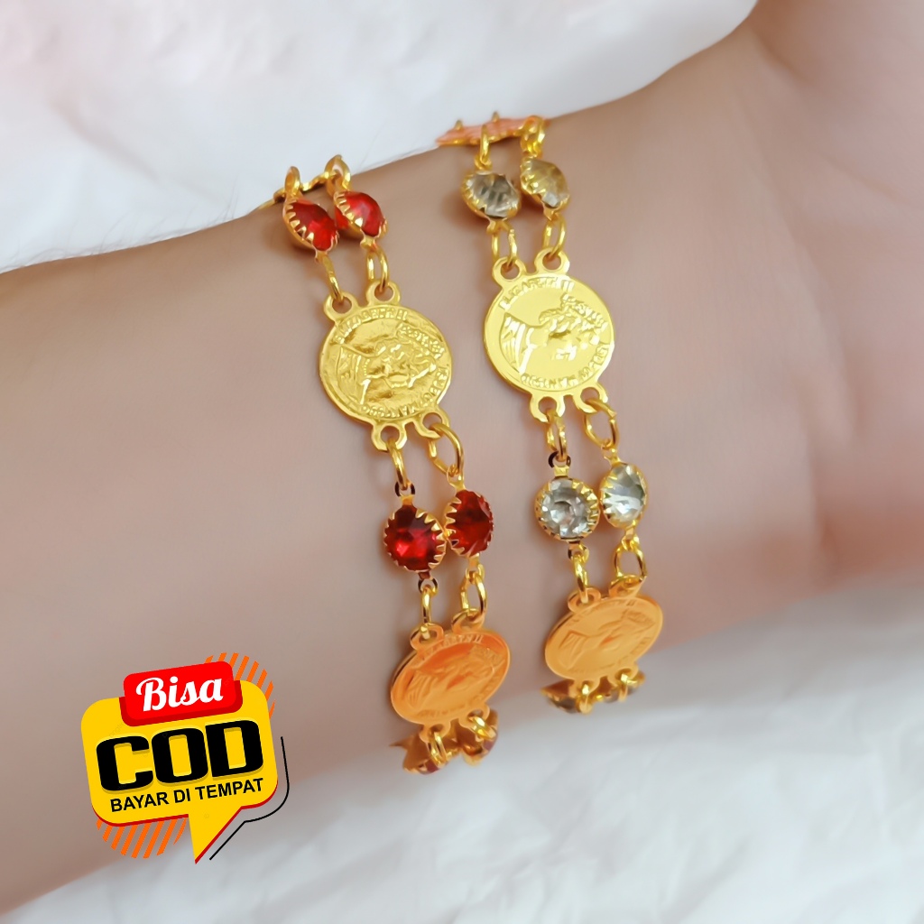 gelang emas permata 24k bentuk koin gambar ratu inggris