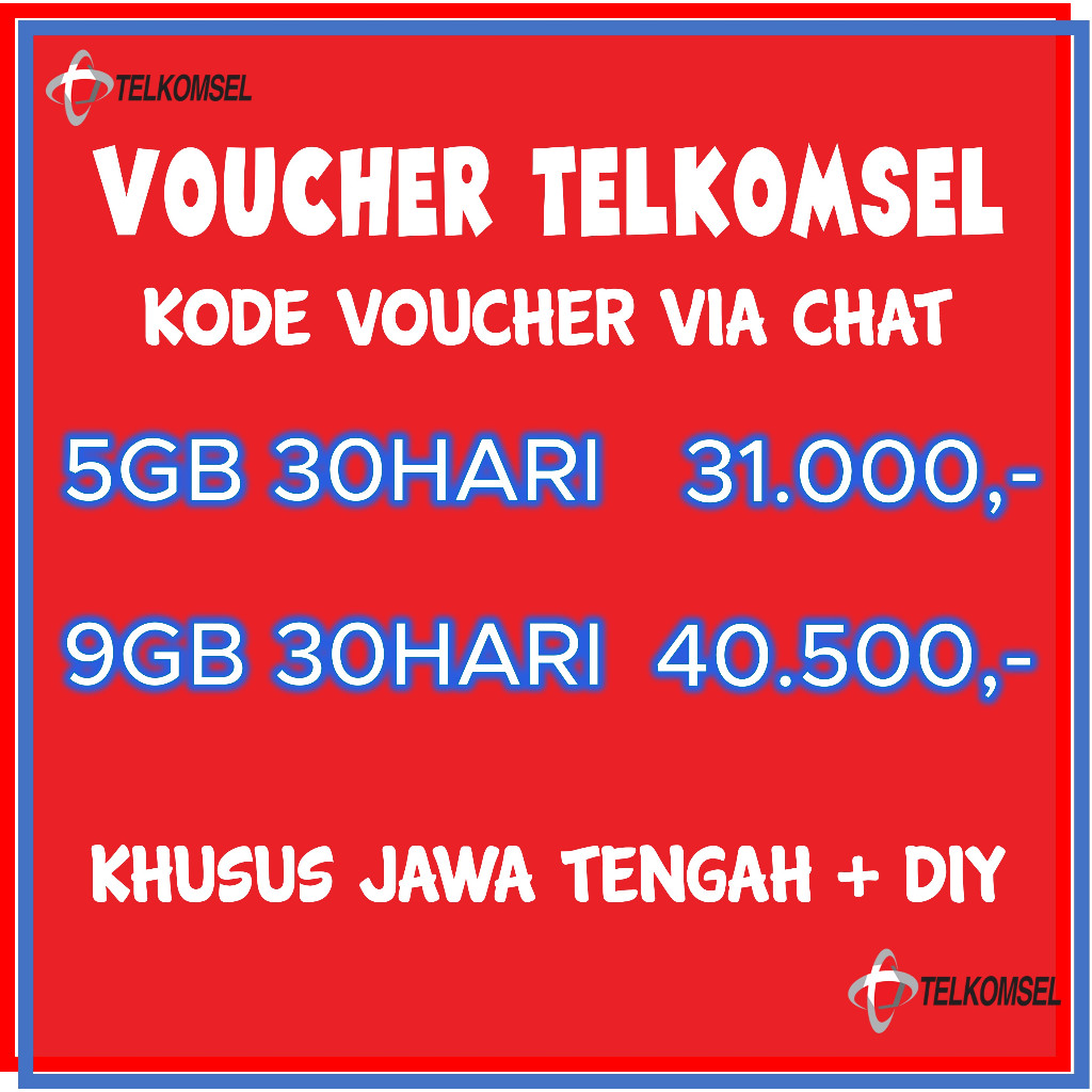 VOUCHER TELKOMSEL 5GB 9GB 30hari JATENG. KIRIM VIA CHAT