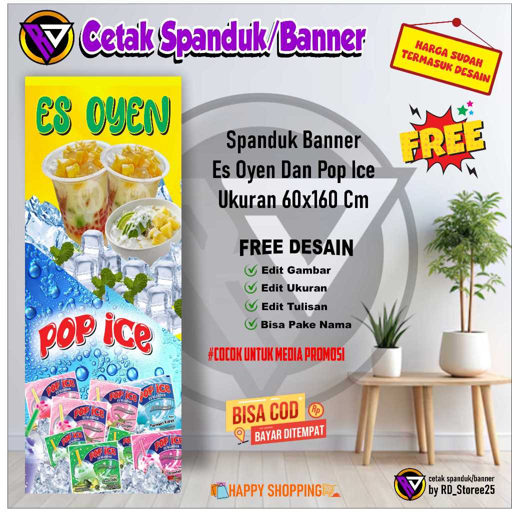 Spanduk Banner Es Oyen Dan Pop Ice Ukuran 60x160 Cm
