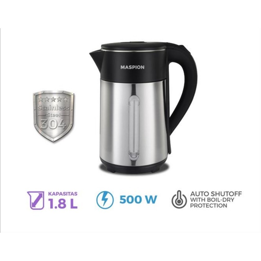 MASPION TEKO LISTRIK 1.8 LITER STAINLESS STEEL MEK-1803KL KETTEL ELECTRIC