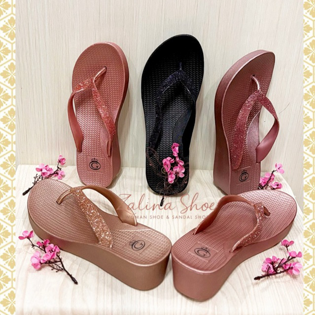 Glanzton Wedges Sandal Glitter Wanita Mewah Elegant