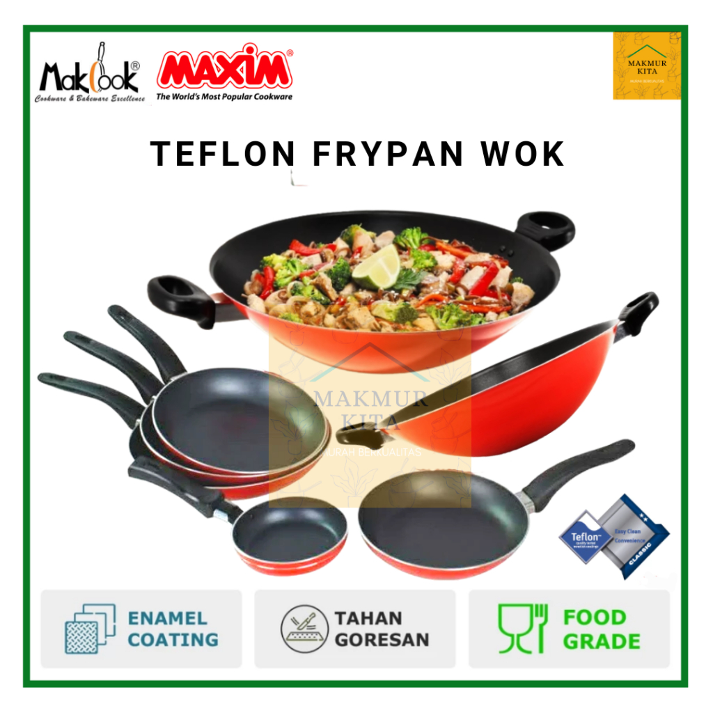 Teflon Maxim Valentino 12 18 20 22 24 26 28 30 36 CM Maspion Anti Lengket / Frypan Makcook Global Ea