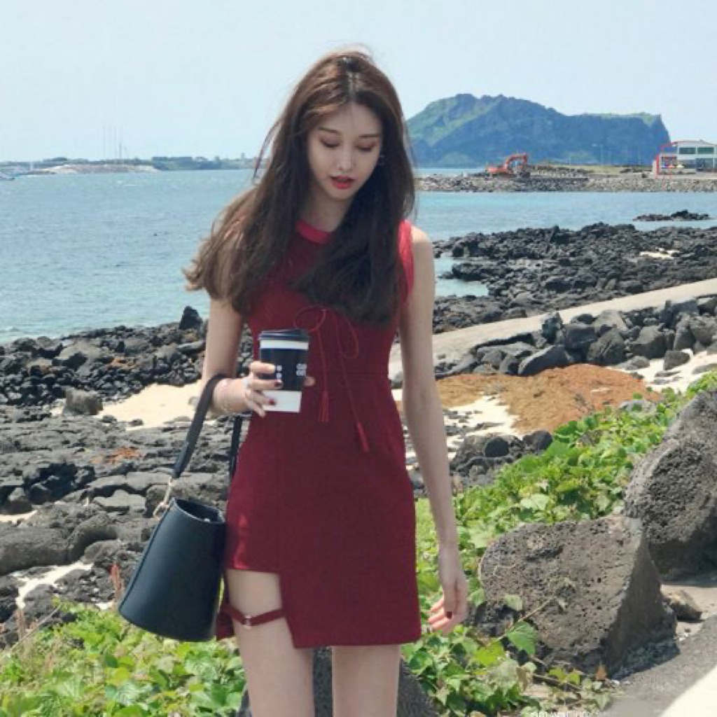 Gaun Merah Cheongsam Gaun Maroon Red Dress Mini Qipao Imlek Tahun Baru Gaun Mewah Natal