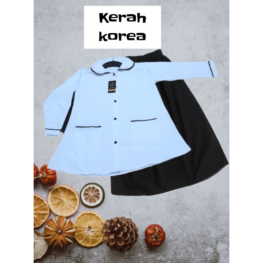 Baju Hitam Putih Muslim Anak Perempuan Stelan Anak perempuan Hitam Putih Kerah Korea we TK SD MI