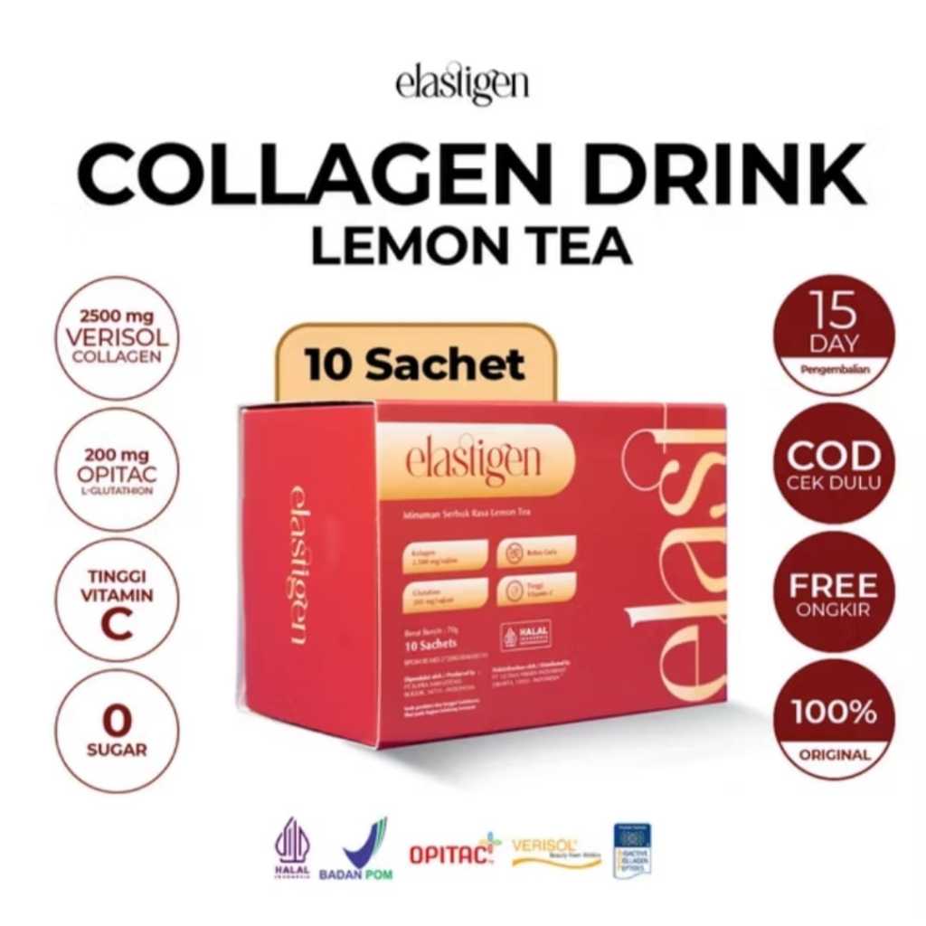Elastigen Collagen Drink Verisol 2500mg + Glutathione Opitac 200mg – Minuman Kulit Glowing, Anti-Agi