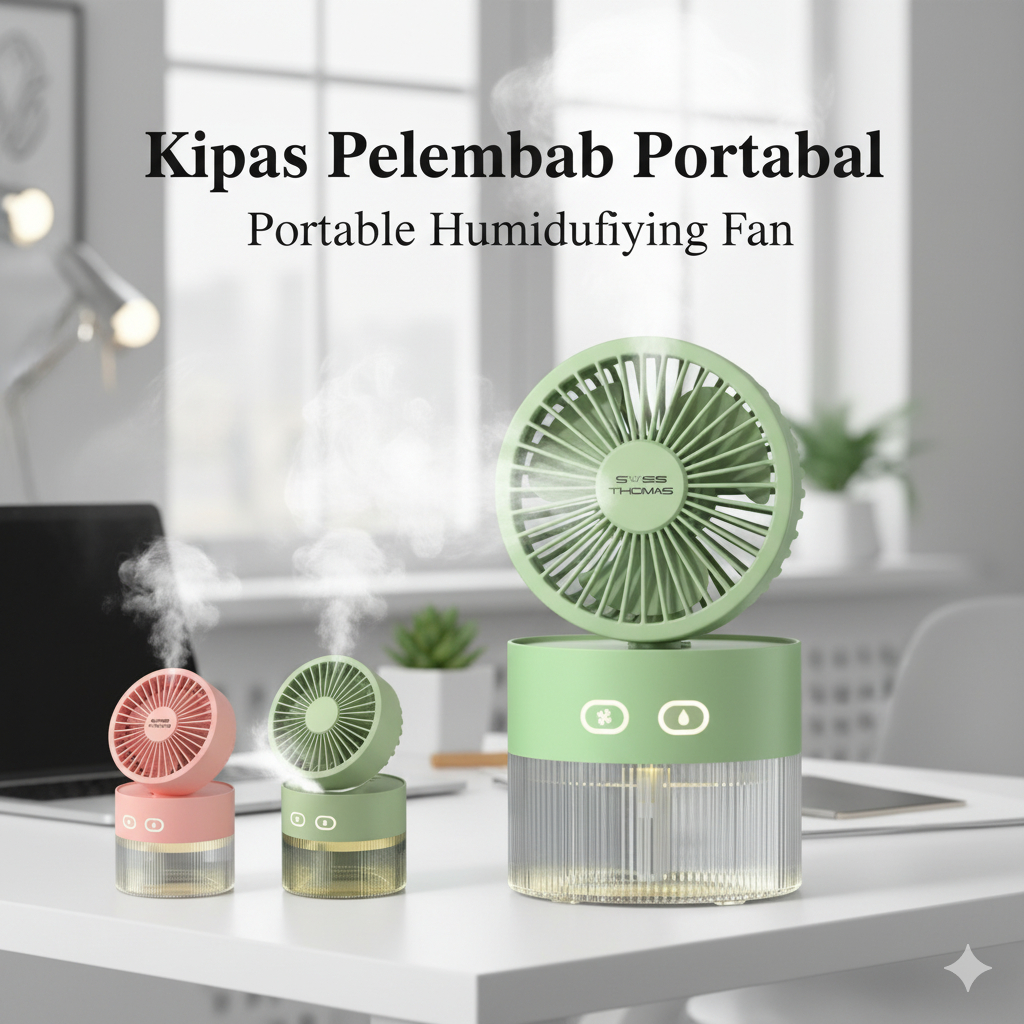 Kipas Angin Portable Mini USB Multifungsi 3 in 1 Kipas Humidifier Diffuser With Lampu