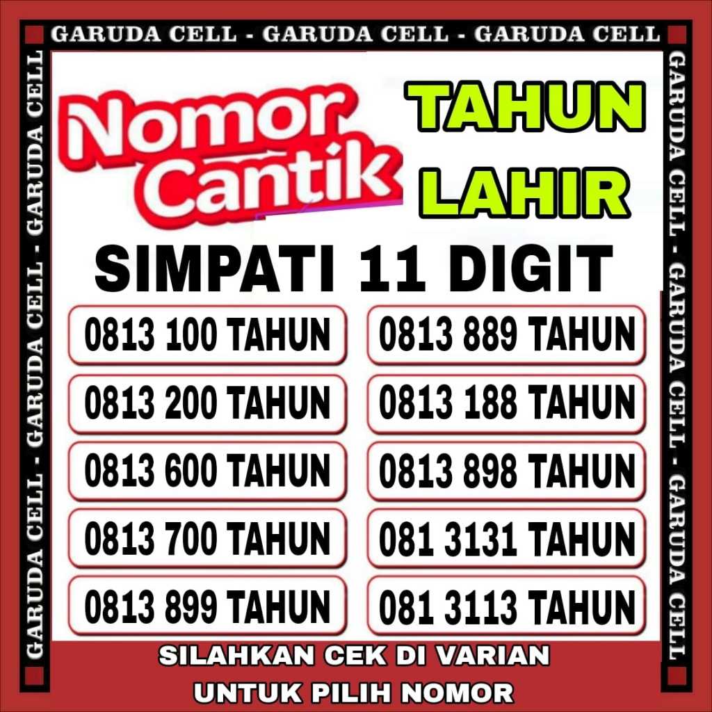 Tahun lahir simpati 11 digit Nomor Cantik kartu perdana Telkomsel TAHUN LAHIR SUPER 7777 8888 1000
