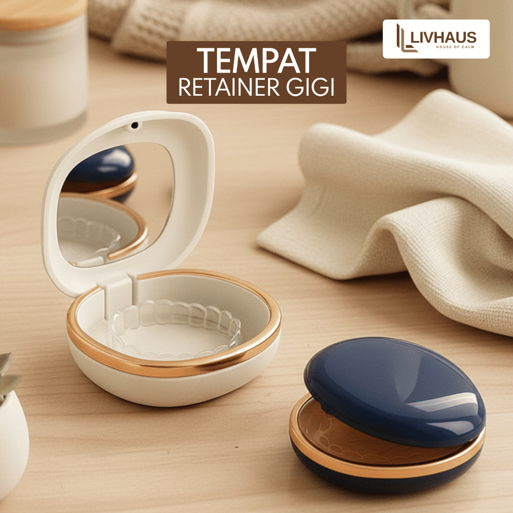 Tempat Retainer Gigi Set Cermin Tempat Gigi Palsu Lepas Pasang Denture Box Kawat Gigi