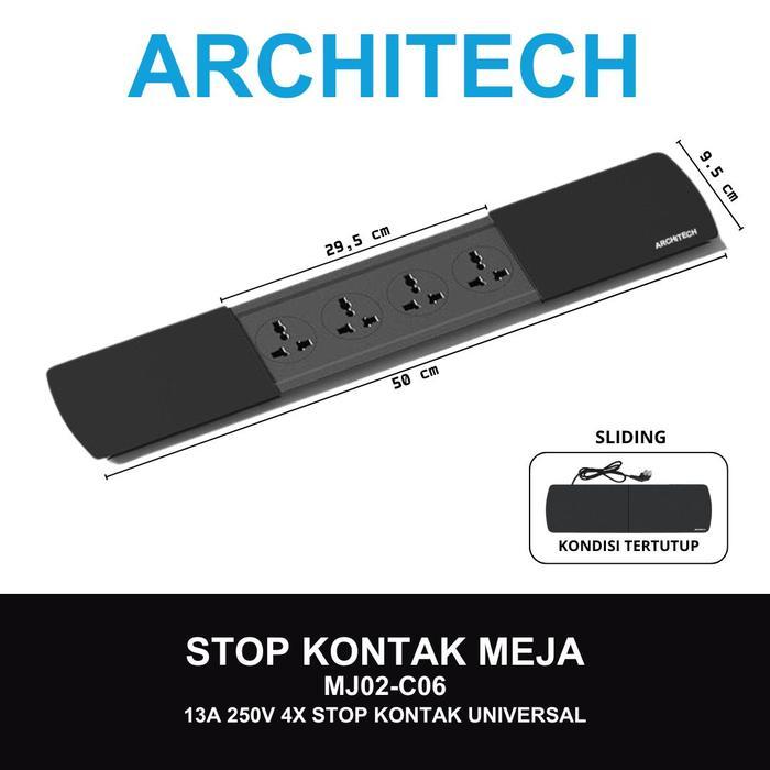 ARCHITECH Stop Kontak Meja Geser dan Tipis Diameter 50 CM UNIVERSAL , USB A & C Hitam & Silver MJ02-