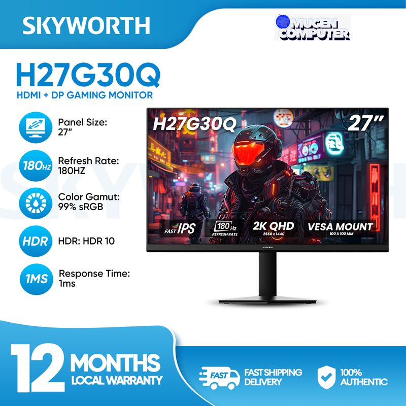 Monitor SKYWORTH H27G30Q 27" IPS 1440p 2K QHD 180Hz HDMI DP Adaptive Sync HDR10