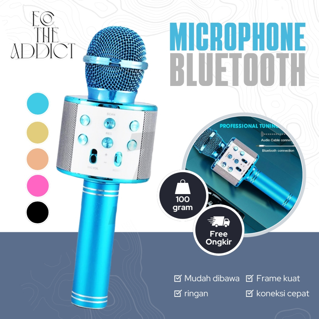 MIC BLUETOOTH Karaoke tanpa kabel - Mic karaoke microphone wireless - Mic buat konten hp suara jerni