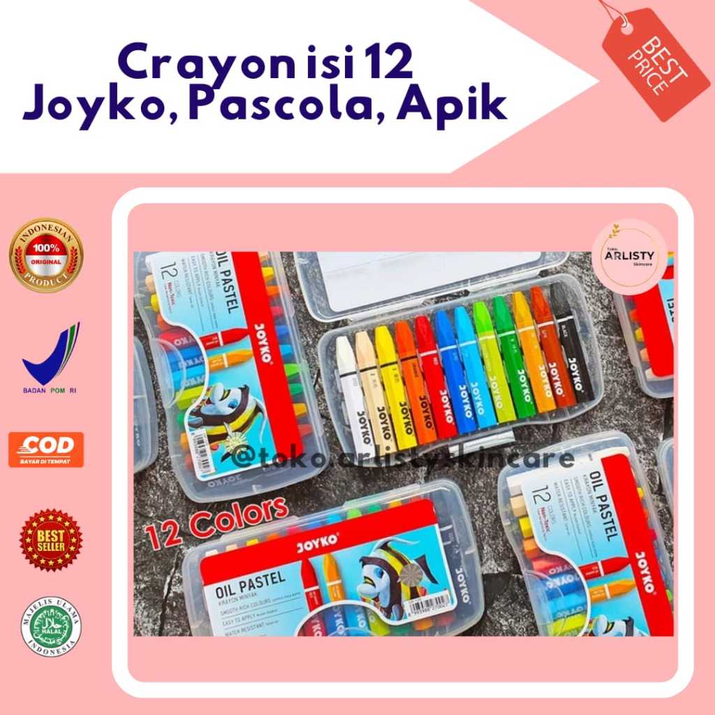 Crayon isi 12 Warna. Ready JOYKO, PASCOLA, APIK, OIL PASTEL HW12