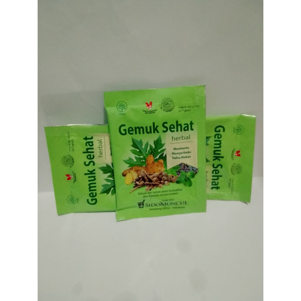 GEMUK SEHAT MEMPERBAIKI NAFSU MAKAN JAMU SERBUK HERBAL SIDO MUNCUL 10 SASET
