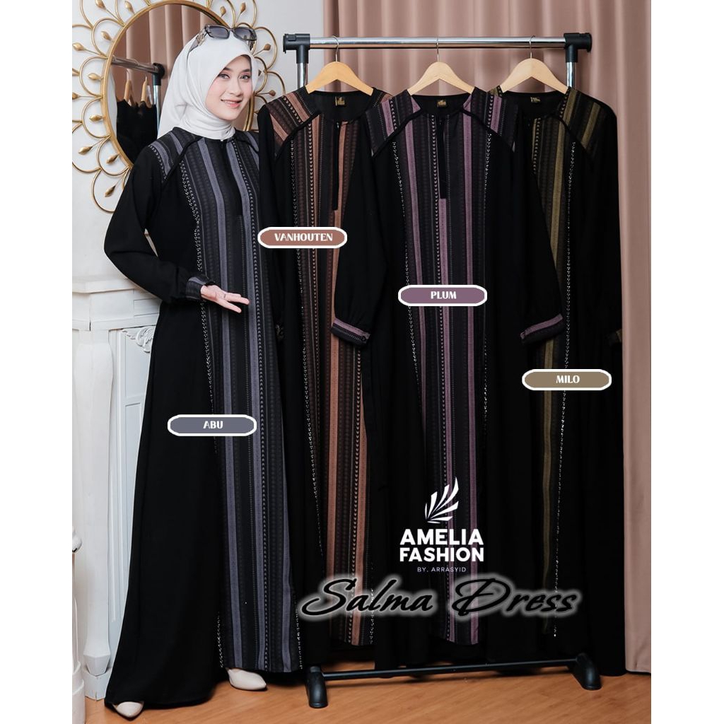 SALMA Dress Bahan Jetblack mix Payet ORI by Amelia/ Gamis Salma Dress by Amelia Fashion/ Gamis Jetbl