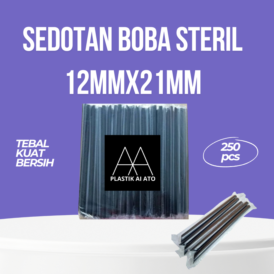 Sedotan Boba Hitam Tebal steril isi 250 pcs/sedotan warna/sedotan melengkung  hitam steril/rocket