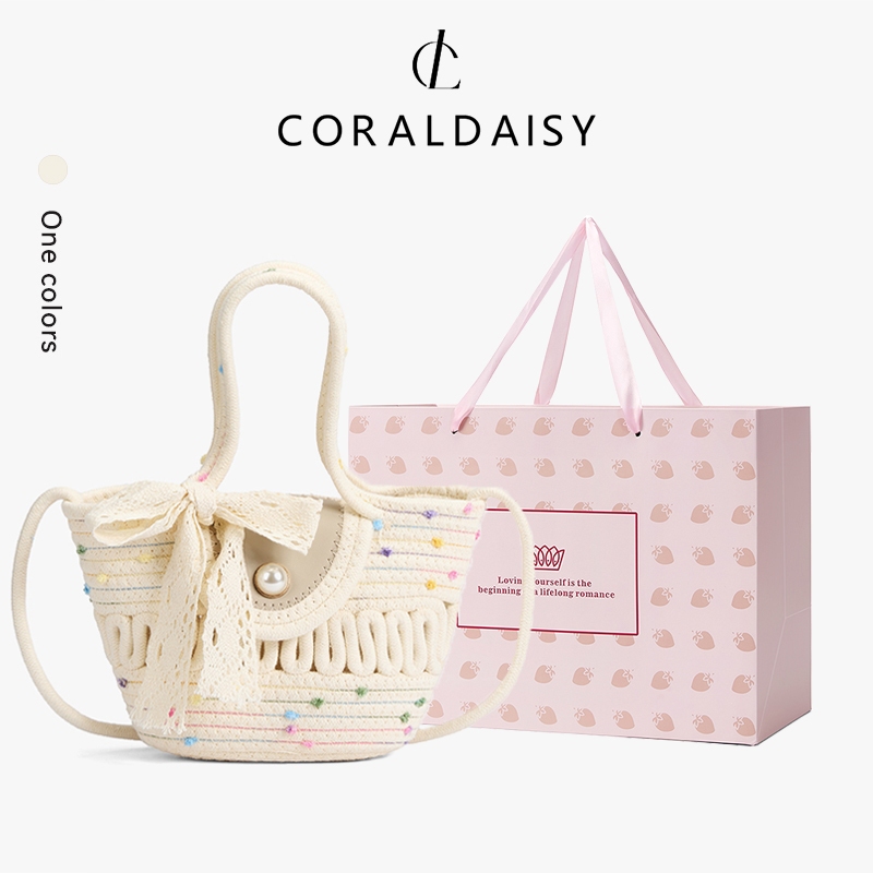 CORALDAISY Tas Wanita 2026 Anyaman Tas Selempang Gesper Mutiara Tas Tangan Tali Panjang Sling Bag