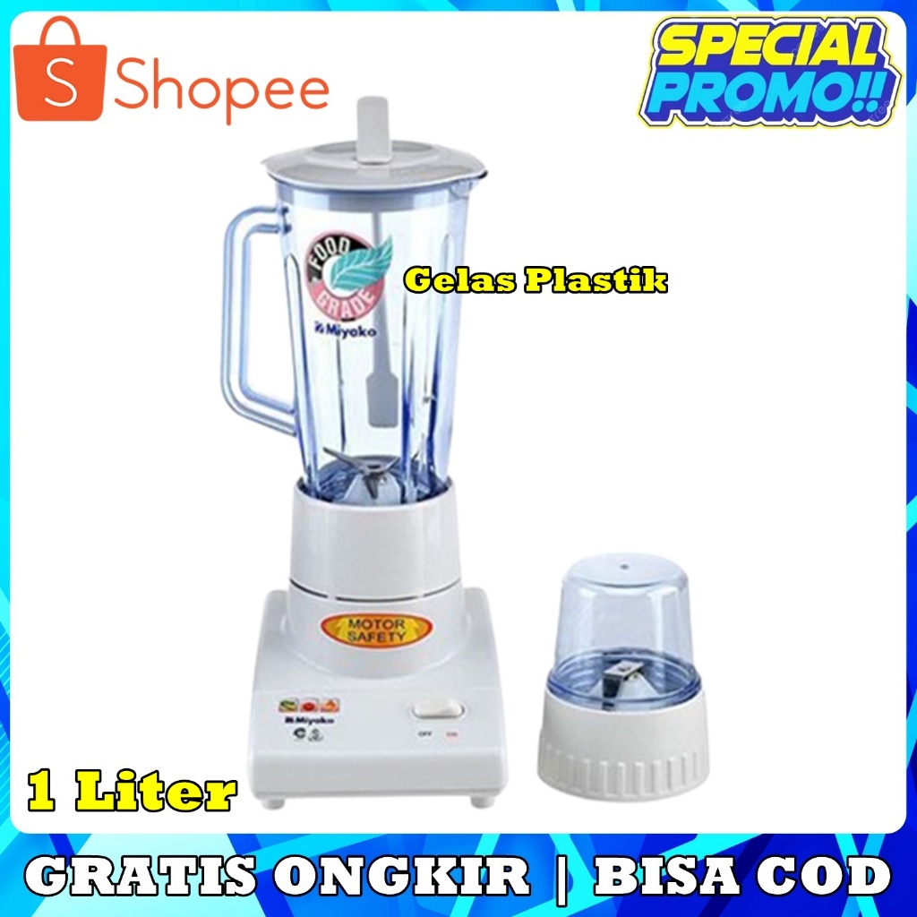 Blender Miyako BL101 PL 2in1 – Gelas Plastik Tahan Pecah, Hemat Listrik, Dilengkapi Dry Mill
