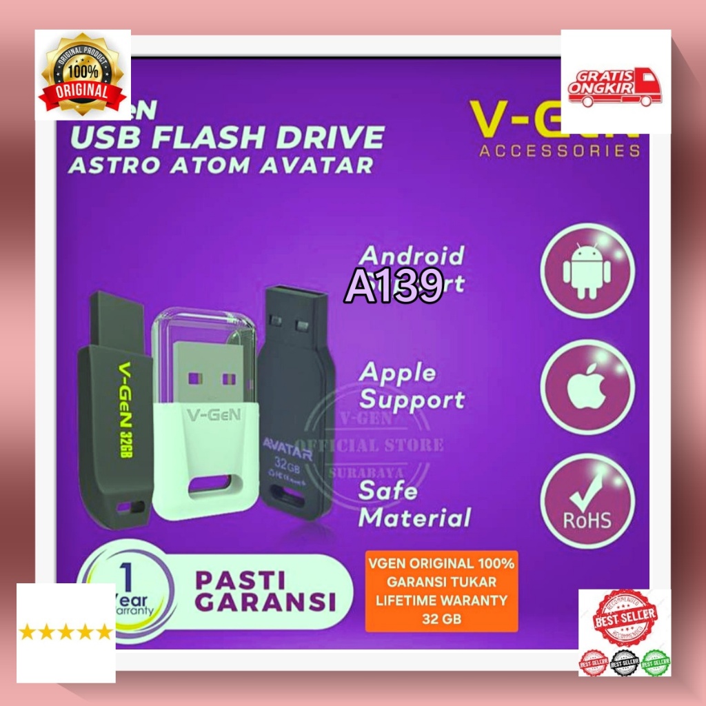 A139 FLASH DISC ORI 100% ASTRO USB DRIVE ASLI VGEN V-GEN 32 GB 32GB GARANSI TUKAR SEUMUR HIDUP FD ME