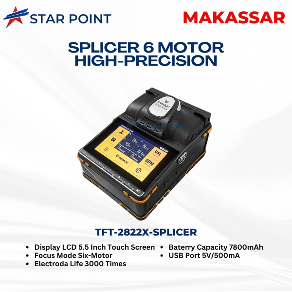Tarmoc TFT-2822X-SPLICER | 6 Motor Fiber Optic Fusion Splicer  Alat Splicing