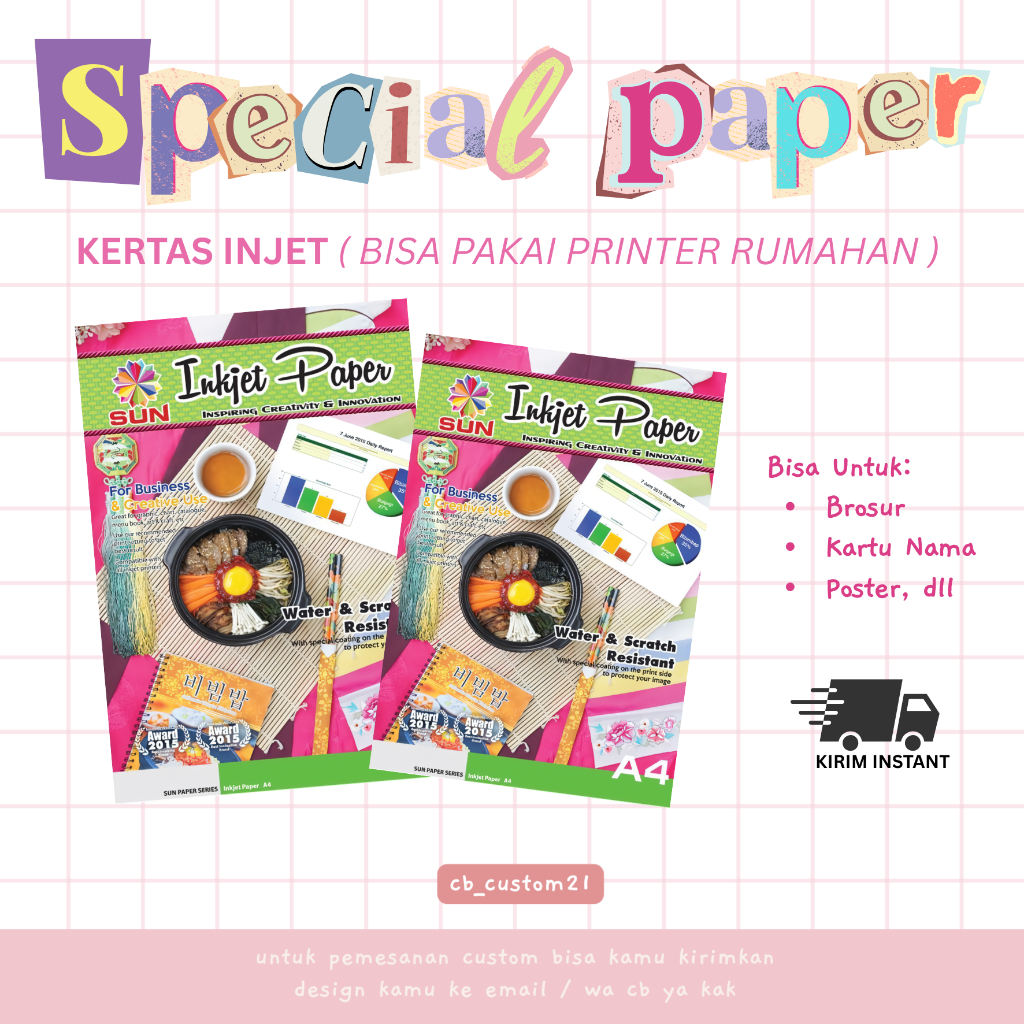 Sun A4 Inkjet Paper Water Resistant 130gsm / Kertas Injet Foto / Kertas Foto Printer Rumahan / Kerta